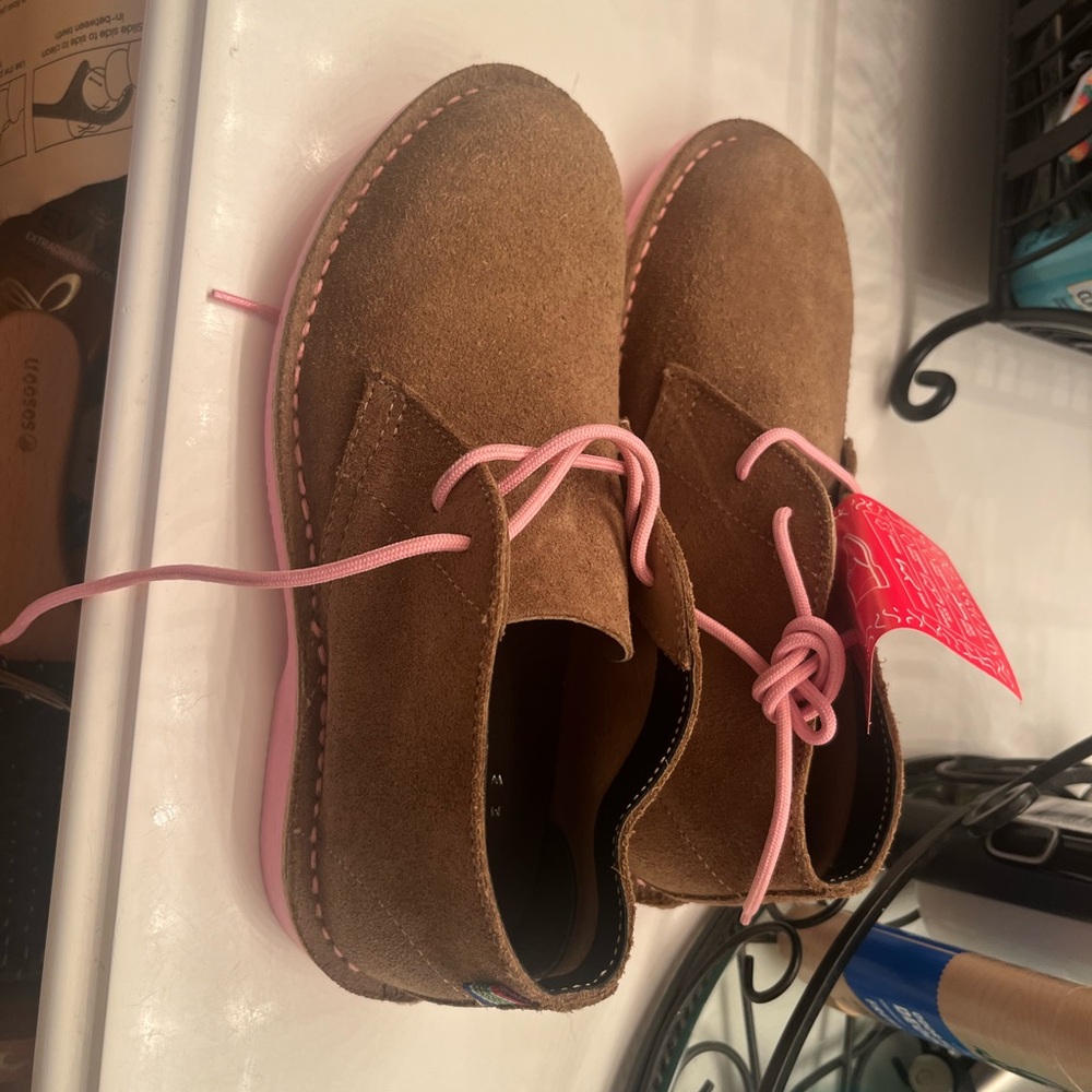 Clarks Brown Suede Shoes with Pink Laces